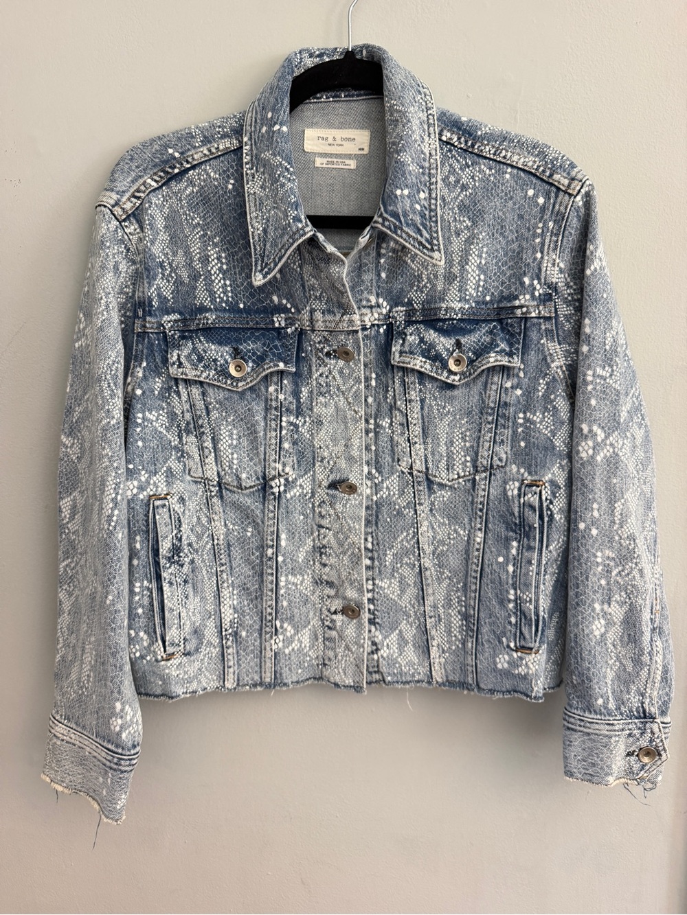 Rag & Bone Cut Off Oversized Snake Jacket in Worn Snake, Size Medium